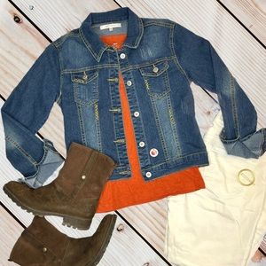 Cropped Jean Jacket XS S small Blue Denim Fitted Jacket